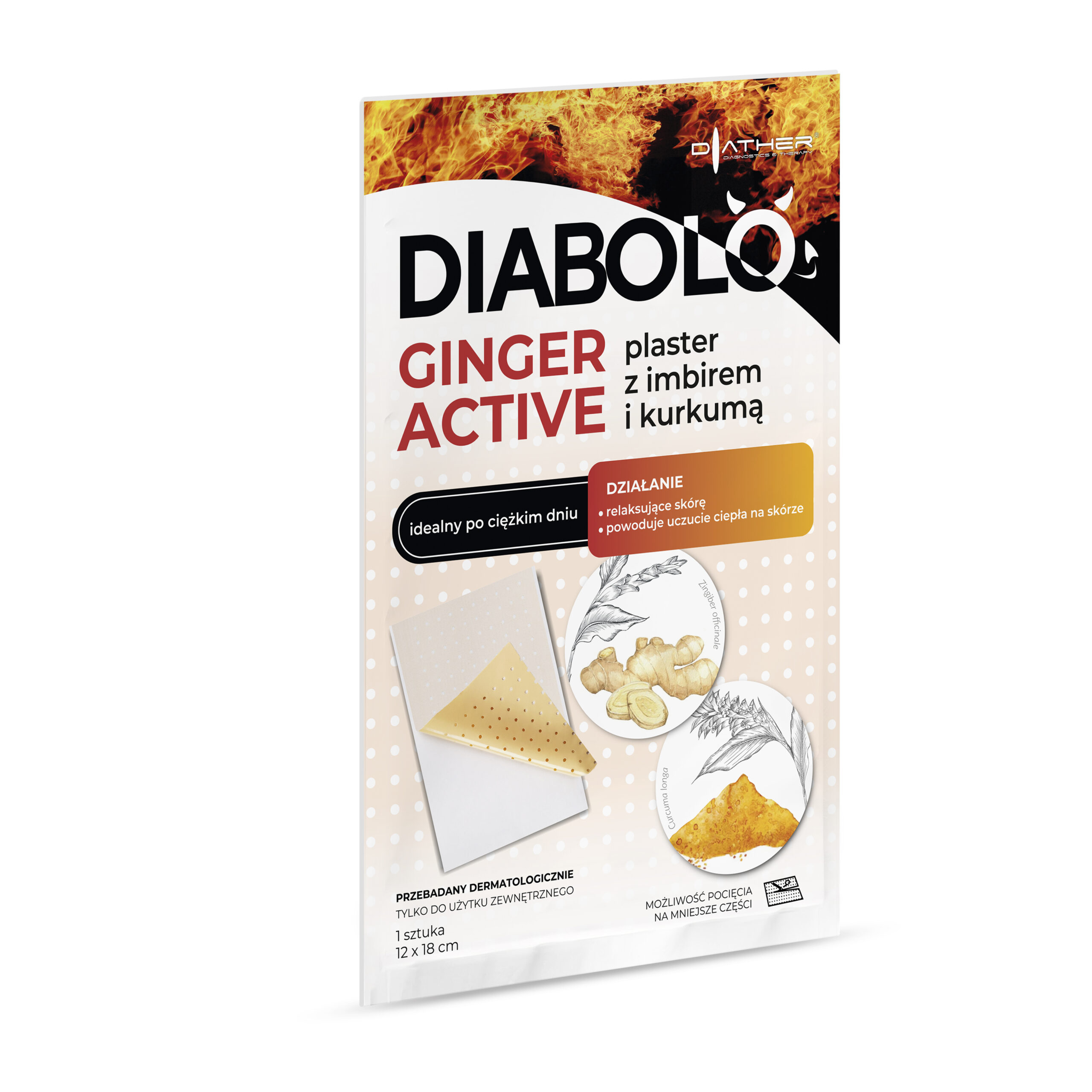 Plaster rozgrzewający DIABOLO GINGER ACTIVE z imbirem i kurkumą 1 sztuka